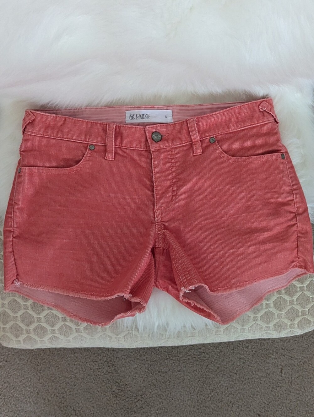 Carve Designs Coral Pink Corduroy High-Rise Shorts